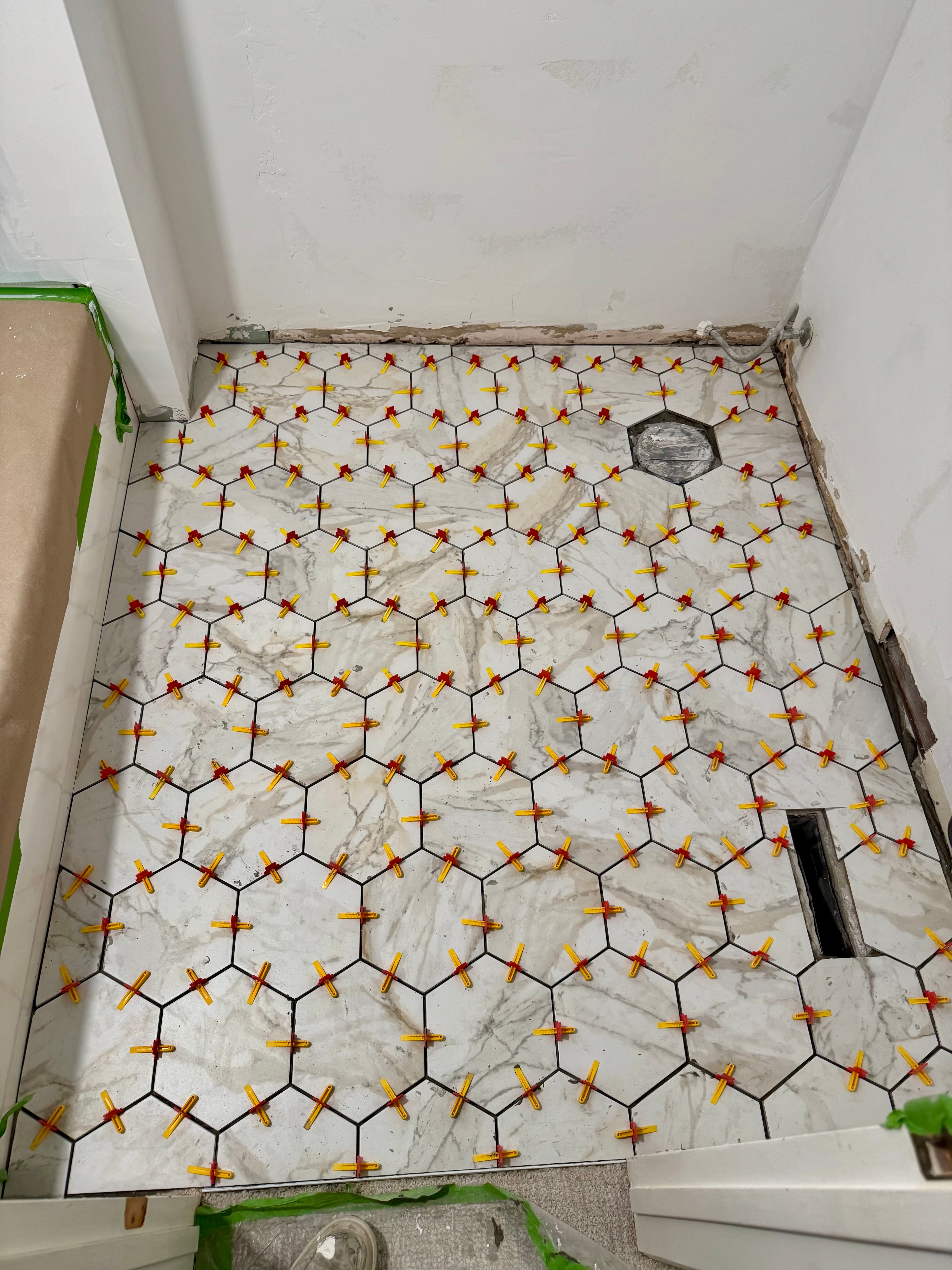 Project Bathroom Floor Tile Going In and It's Already Looking Sharp image