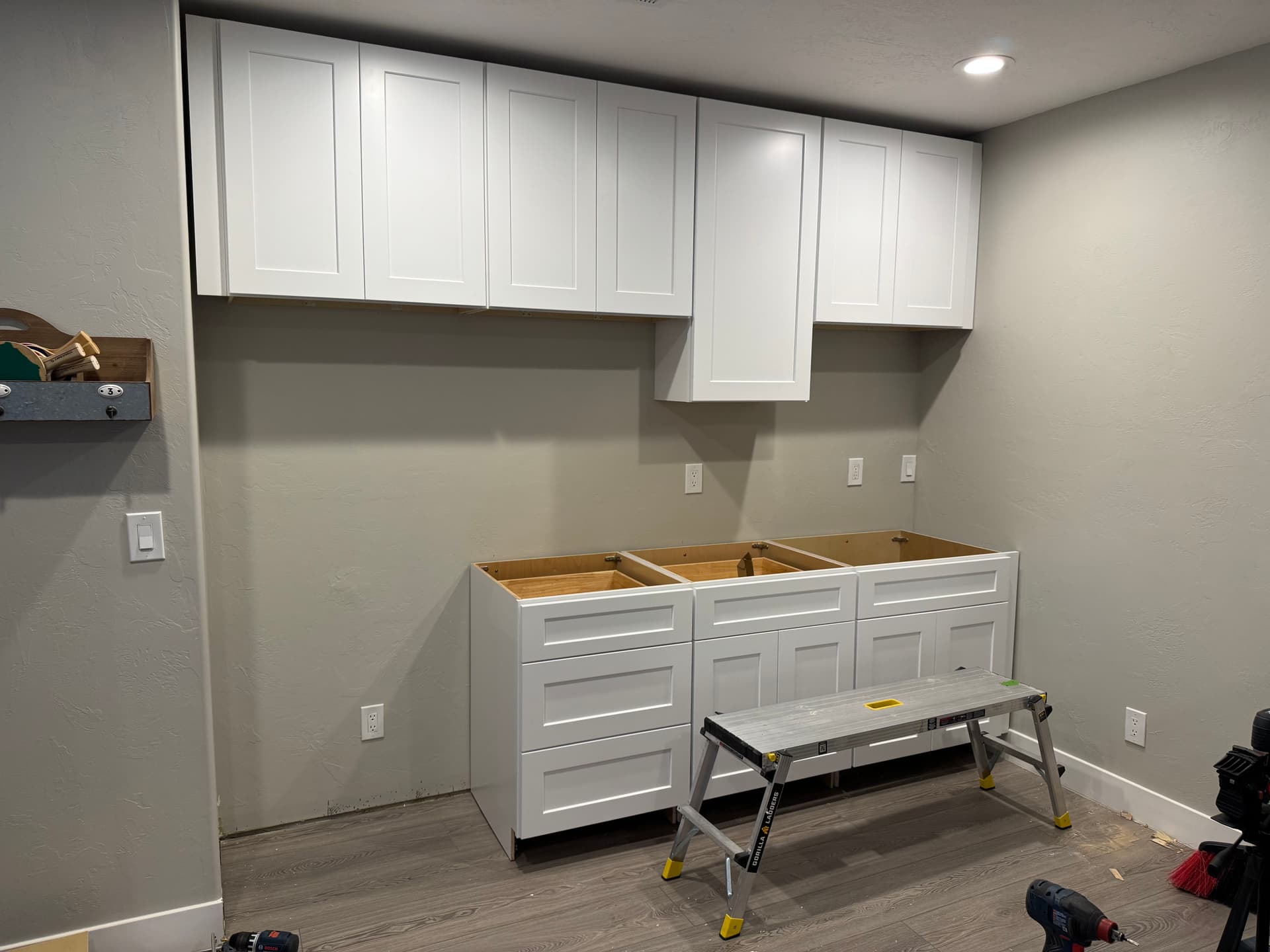 Gallery photos for Basement Kitchen Cabinet Installation in Progress: Image #1